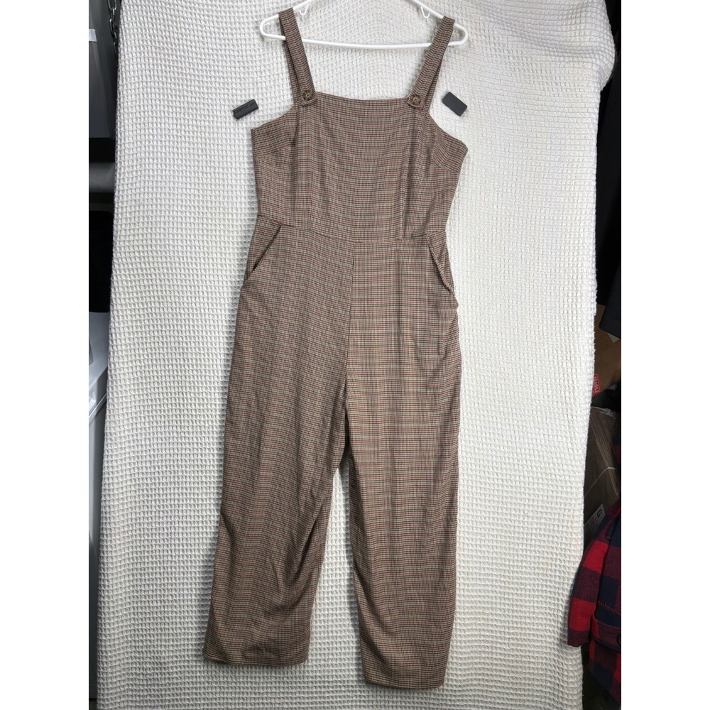 Dark Academia Womens Bebop Plaid Square Neck Jumpsuit L Brown Multi
